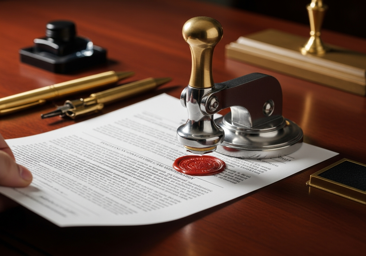 Notary seal and embosser used on notarial bond documents